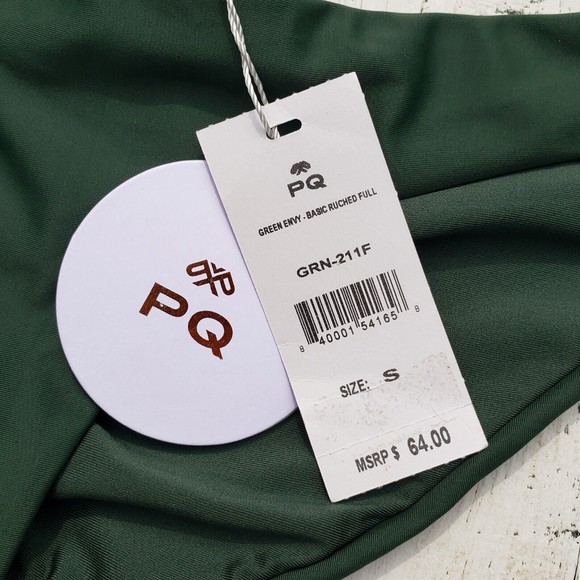 PILYQ Green Envy Basic Ruched Full Bikini Swim Bottoms Women's Size Medium NEW - Picture 11 of 14